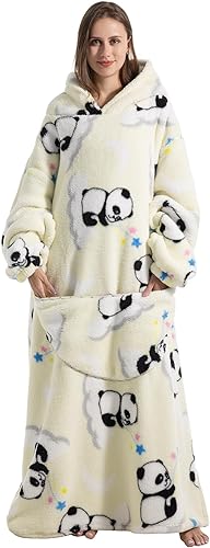 Ksnnrsng - Couverture à capuche très grande, super douce, chaude et confortable pour femmes, hommes et adultes, avec une grande poche (panda sur un nuage, très longue) - Nail Gallerys