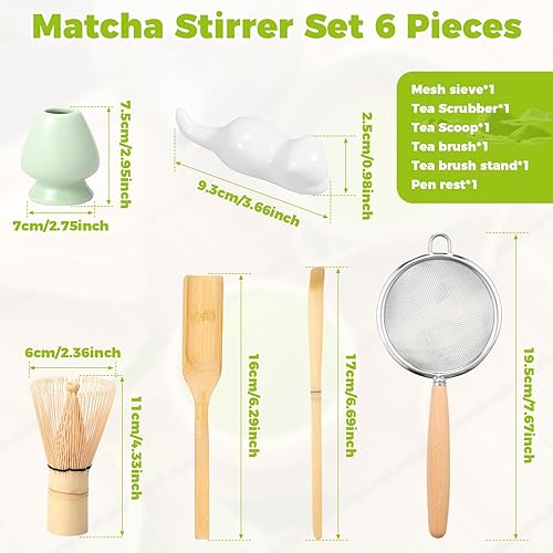 TNTGMG Ensemble de Matcha,6 Pcs Kit de Matcha de Grade cérémonial, Ensemble de départ de Matcha, Ensemble de thé Comprend Fouet et Support de Matcha, Pelle en Bambou, Brosse, cuillère, Repose-Stylo - Nail Gallerys