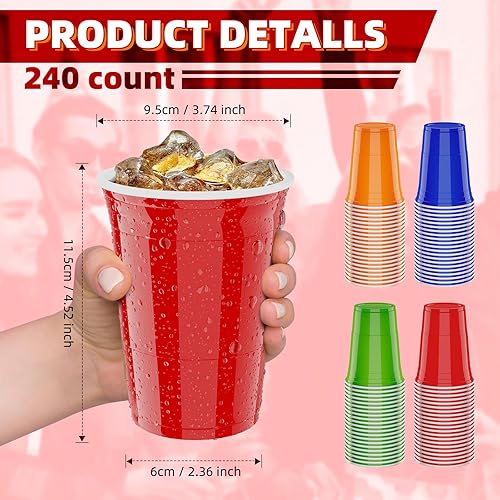 AOLUXLM Lot de 240 Gobelets Réutilisables + 20 Boules - 47cl Polypropylène (PP) Alimentaire - Gobelet Durables - Lave-vaisselle - 4 Couleurs pour Fêtes et Événements - Nail Gallerys