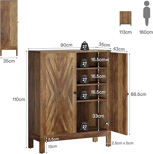 Tribesigns Meuble à Chaussures 2 Portes, Rangement Chaussures autoportant à 5 Niveaux avec étagères réglables, Hauteur 110 cm, pour entrée Couloir Salon, Meuble à Chaussures Peu encombrant, Marron - Nail Gallerys