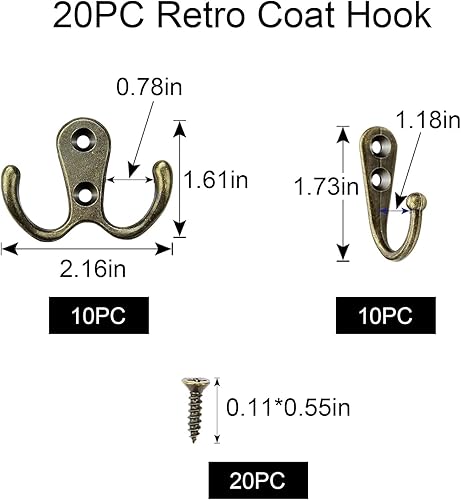 Dtoterul Crochet Laiton 20 Pièces Crochet Vintage Patère Porte Manteau Murale Vintag Crochets Antiques 2 Styles Crochet de Manteau avec Vis Crochets Patere Murale - Nail Gallerys
