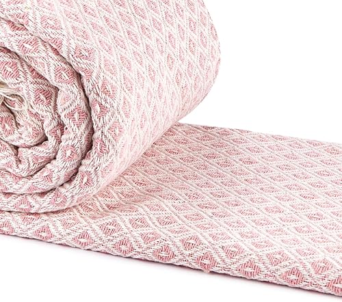 Emma Barclay Casablanca – Couvre-lit en Coton recyclé tissé scandinave pour Fauteuil, canapé, lit, Rose pâle, 127 x 152 cm - Nail Gallerys