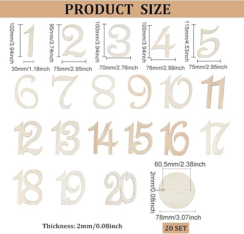 FINGERINSPIRE 20PCS Numéros de Table en Bois avec Base de Support 10cm Haut Numéros en Bois 1-20 Numéro Forme Décoration de Table Numéros de Siège de Réception de Mariage pour Fête Banquet Événement - Nail Gallerys
