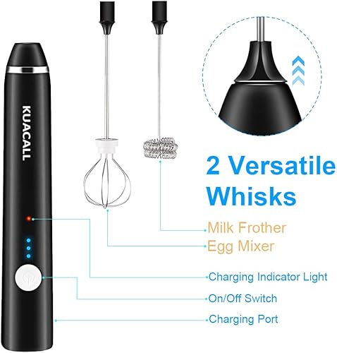 Mousseur à Lait Électrique, KUACALL Mousseur à lait à main USB Rechargeable avec Dual Fouet Tête Trois Vitesses Réglable Batteur à Oeufs pour Mousse Cafés Crème Latte Cappuccino Multi-Mixeur Portable - Nail Gallerys