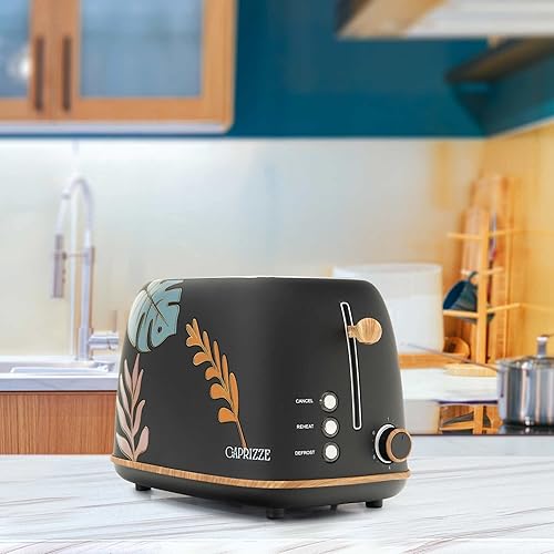 Grille Pain Caprizze Kaito avec Double Fente Extra Large 6 Niveaux de Grill Décoration Florale et Effet Bois Noir Mat - Nail Gallerys