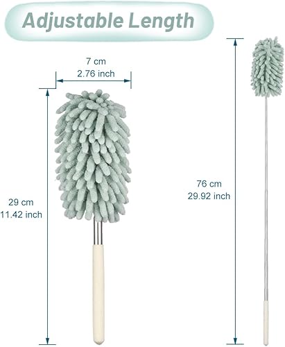 Blueshyhall Plumeau Poussière Microfibre Telescopique Pliable Lavable, Petit Plumeau Rond Rétractable (29-76 cm) Plumeau Reutilisable pour Voiture Bureau Aspirateur Toile d Araignées (Vert) - Nail Gallerys