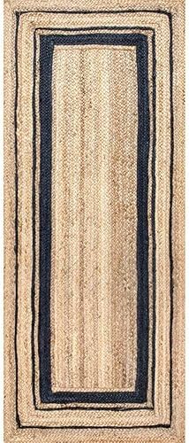 Ripaz Vogue - Tapis de Couloir Fait Main en Jute Naturel pour Salon, Couloir, Beige avec du Noir (60x180 cm) - Nail Gallerys