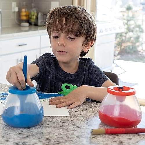 READY 2 LEARN Lot de 6 pots de peinture anti-déversement et anti-basculement pour enfants – Pots transparents en forme de cône, couvercles colorés et repose-pinceaux - Nail Gallerys