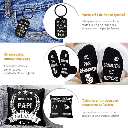 Merclix Idee Cadeau Papy Humour Housse De Coussin 45x45 Idee Cadeau Grand Pere Chaussette 43-46 Cadeau Papi Noel Cadeau pour Papy Anniversaire Porte Clef Cadeau Fete des Grand Pere Original - Nail Gallerys