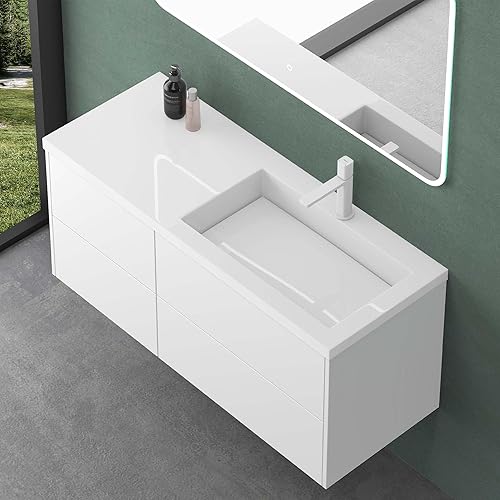 Mai & Mai Meuble de Salle de Bain Anthracite Mat 120x46x54cm Meuble Suspendu Moment Meuble sous Vasque avec Vasque - Nail Gallerys