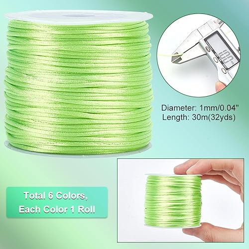 PH PandaHall 180m Corde en Nylon 1mm Queue de Rat Satin Cordon Vert Bracelet Fil de Corde pour Macramé Kumihimo Bracelet D'Amitié Collier Noeud Chinois Capteurs de Rêves Tresse Cheveux 6 Couleurs - Nail Gallerys