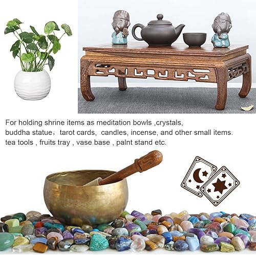 Petite table de sanctuaire, petite table d'autel for spirituel, table d'autel Mni Puja sculptée à la main, présentoir en bois, autel personnel de sorcellerie Wiccan, support de statue bouddhiste (L - Nail Gallerys