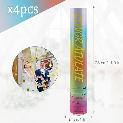 Canon à Confettis Doré*4pcs, SilverChry Party Popper, Lanceur Cotillons CanonConfettis Anniversaire, TubeConfettis Mariage, Canon Confettis Fête, TubeConfettis Explosif (long fil) - Nail Gallerys