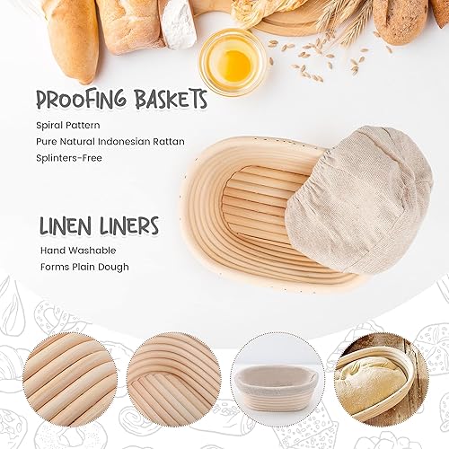 DOYOLLA Lot de 5 mini paniers ovales de 16,5 cm avec doublures pour pâtisserie au levain - Nail Gallerys