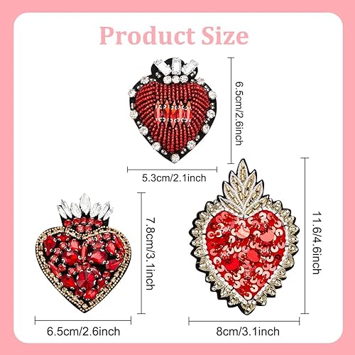 INFUNLY Patchs en forme de cœur avec perles en strass - 3 styles - À coudre sur les vêtements, jeans, vestes, sacs à main, chaussures - Nail Gallerys