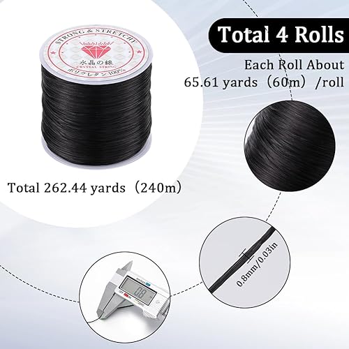 SUNNYCLUE 240 m 4 rouleaux de Cordon de Perles Élastiques de 0.8 mm Marron Extensible pour Bracelet, Fils de Cristal, Perles D'Argile Élasthanne, Cordons de Perles de Rocaille pour Bracelets, Colliers - Nail Gallerys