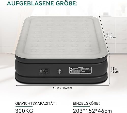 YITAHOME Lit Gonflable 2 Personnes avec Pompe Électrique Intégrée, Matelas Gonflable, Auto-Gonflage/Dégonflage Rapide pour Invités, Camping, 203 x 152 x 46 cm, Bleu & Blanc - Nail Gallerys