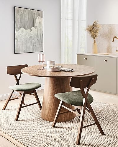 Lot de 2 Chaises de Salle à Manger Assise Rembourrée Cadre en Bois d'Hévéa Marron Foncé en Polyester Vert Leland - Nail Gallerys