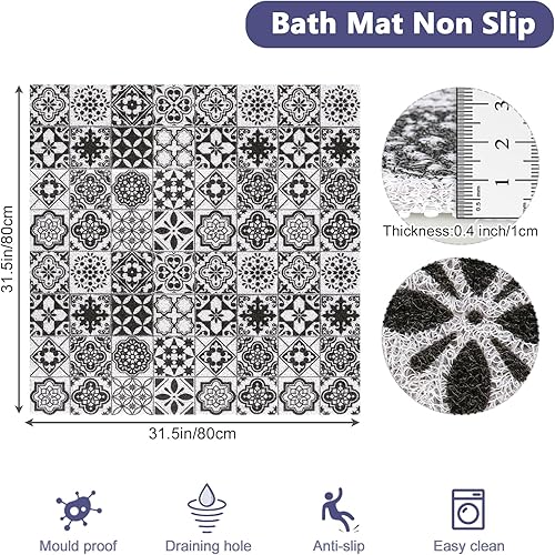 Lurowo Tapis de Douche Antidérapant, Tapis de Salle de Bain en Luffa avec Drainage, PVC texturé Tapis de Sol de Douche Séchage Rapide… (D, 80 * 80cm) - Nail Gallerys
