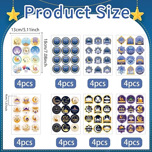 384Pcs Eid Mubarak Autocollant, Eid Mubarak feuilles autocollantes pour sachets de bonbons Autocollants d'emballage de cadeaux Décoration pour fête musulmane Eid Mubarak emballage cadeau - Nail Gallerys