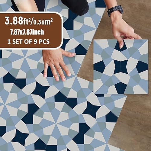 Dalle Pvc Adhesive Sol,Parquet Adhesif Sol Lot de 9 autocollants de sol imperméables et auto-adhésifs, motifs imprimés à l'encre, antidérapants, for décoration de la maison(ZxDB-4T9P20-170-ZZ) - Nail Gallerys