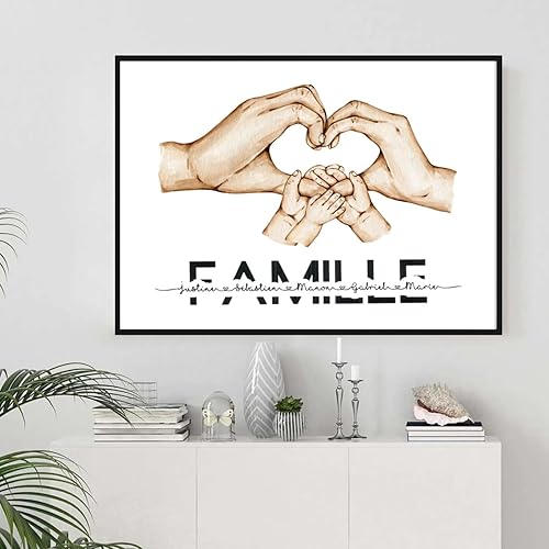 mxn Toile Personnalisée Prénom Famille Tableau Personnalisé Mains Poster Personnalisé Impressions sur Toile Famille Main dans La Main Cadeau Personnalisé Decoration Murale- sans Cadre - Nail Gallerys