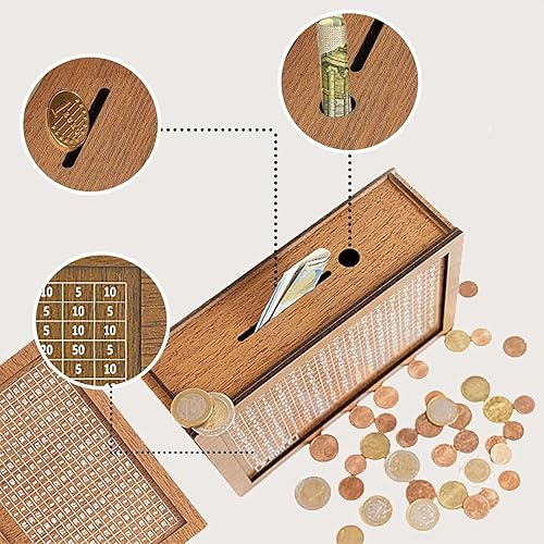 10000€ Tirelire en Bois,Tirelire avec Stylo EffaçAble et Compteur,Tirelire Bois avec Compteur,Tirelire Objectif avec Compteur pour Aider Les Enfants à Commencer à Economiser - Nail Gallerys
