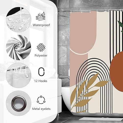 APROPHIC Ensemble de 4 rideaux de douche, style bohème, médiéval, abstrait, moderne, pour salle de bain, avec rideau de douche et tapis, tapis de couvercle de toilette et coussinet en forme de U - Nail Gallerys