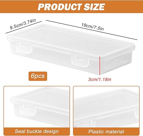 SPORWAY Lot de 6 boîtes de rangement rectangulaires en plastique de 19 x 9,5 x 3 cm : organisateur de stylos, boîte à crayons avec couvercle, grande trousse à crayons, pour fournitures d'art - Nail Gallerys