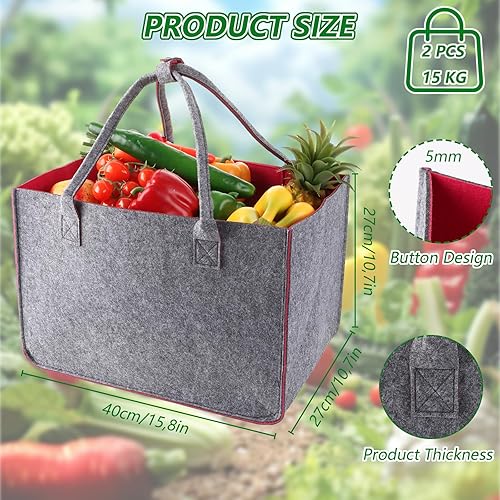 YAYODS Lot de 2 grands sacs en feutre pliables - 40 x 27 x 27 cm (30 l) - Grand sac de transport avec poche intérieure - Panier robuste pour les courses - Panier épais pour bois de cheminée - Nail Gallerys