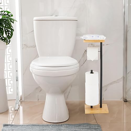 Relaxdays Support pour Votre Papier Toilette, Bambou et métal, 66,5 x 31 x 17 cm, pour la Salle de Bain, Blanc et Nature - Nail Gallerys