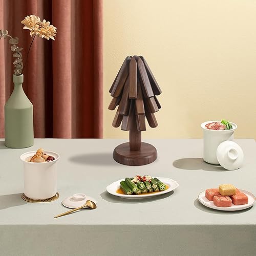 Dessous De Plat, 3 Niveaux en Forme d'arbre Dessous De Verre en Bois en Noyer Tapis Isolant en Forme d'arbre Sets De Table Pliables en Bois pour Plats Chauds Casseroles ThéIères Poêles - Nail Gallerys