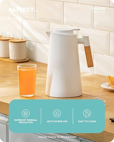 Baffect Carafe à café isotherme de 1 litre avec bouton pression, rétention de la chaleur 24 heures (blanc) - Nail Gallerys