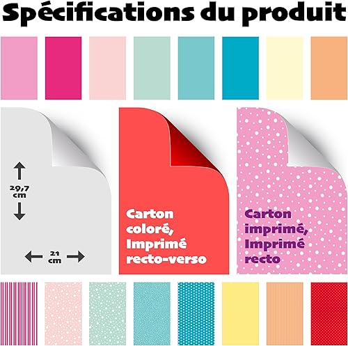 Craft Sensations Papier de couleur A4 - Lot de 72 feuilles - 220 g - 9 couleurs et motifs - Convient pour les loisirs, le bricolage, l'impression, l'école, la décoration et les cadeaux - scrapbooking - Nail Gallerys