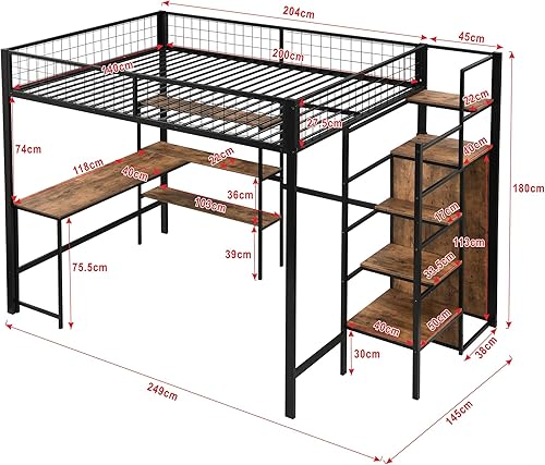Sapgaks Lit superpose avec Bureau et Quatre Petites étagères,lit en Fer 140x200cm avec Une Grande bibliothèque,Cadre de lit Lit en métal pour Enfants, Adolescents et Adultes,Noir - Nail Gallerys
