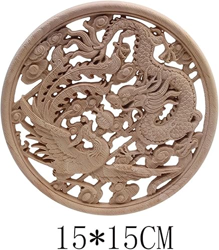 CYMMIYT Moulure Bois Autocollant décoratif en Bois Massif Dragon et phénix, Fleur Ronde sculptée for Meubles décoratifs(B153-3) - Nail Gallerys