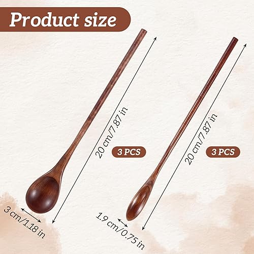 Ouligay Lot de 6 cuillères à long manche en bois de 20 cm - Cuillères à miel - Cuillères à café en bois - Cuillères à soupe - Pour café, miel, thé, soupes, cuisine (marron foncé) - Nail Gallerys