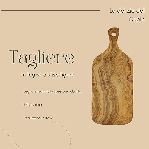 Planche à découper de cuisine naturelle et unique pour charcuterie, fromage, viande et barbecue- 100 % bois d'olivier ligure - compact et sans fissures - Nail Gallerys