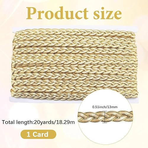CABODYALS 20 yard de Galon Doré en Dentelle Ondulée Métallique en Forme de Blé Ruban Tressé Sangle Tissée Garniture Vintage en Polyester Fin pour Couture Confection de Vêtements Accessoires Décoration - Nail Gallerys