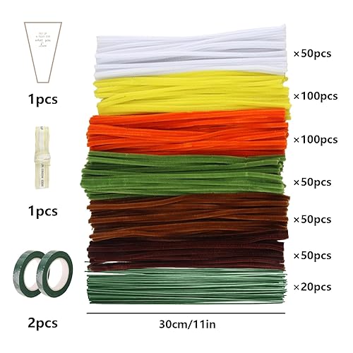 Xbessc 400 Pcs Cure-Pipe 6 Couleurs Fil Chenille Pipe Cleaners avec Floratape Tige Fleur Artificielle Ruban Emballage de Bouquet pour Décorations et Artisanat Créatif Creatifs DIY Bouquet de Tournesol - Nail Gallerys