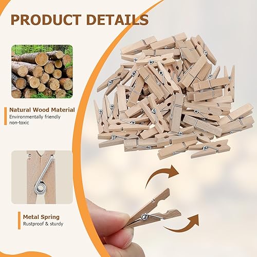 Lot de 150 Mini Pinces à Linge en Bois de 3,5 cm avec Ficelle de Jute de 10 m, Petites Pinces pour Accrocher Photos, Cartes Postales, Vêtements, Décoration DIY - Nail Gallerys