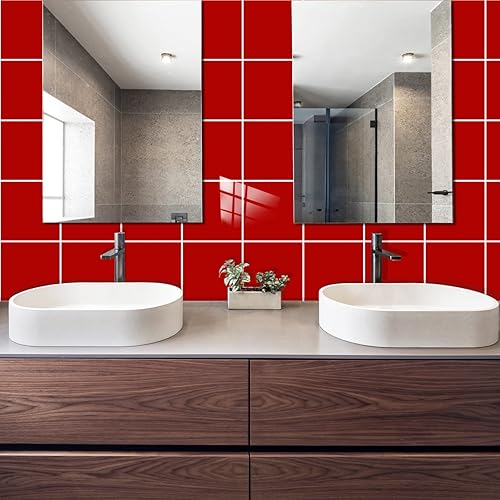 Credence Adhesive pour Cuisine 10X10 Rouge Stickers Cuisine Stickers Muraux Cuisine Carrelage Adhesif Mural Stickers Salle de Bain Dalle Pvc Adhesive Murale （10 Pièces） - Nail Gallerys
