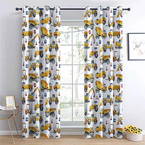GEDAEUBA Rideau Occultant Thermiques Engins de Chantier Enfant - Lot de 2 Rideaux Imprimé pour Salon Chambre Fenetre Cuisine, Rideaux et Draperies Intérieurs à Oeillets, 140x220 cm (LxH) - Nail Gallerys