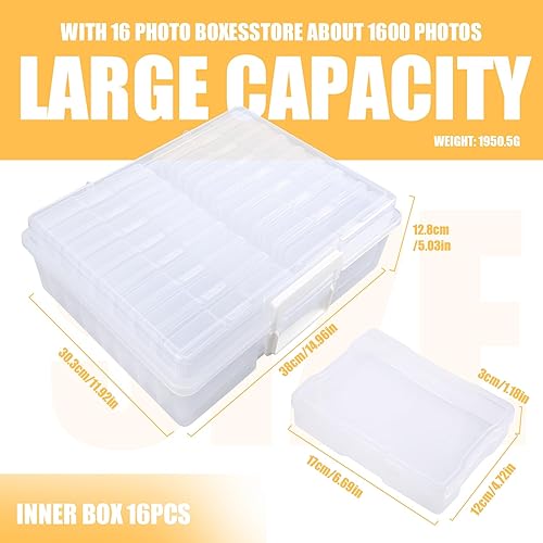 Qusedwey Grande boîte de rangement en plastique avec 16 pochettes, organisateur de photos, boîte de rangement pour cartes postales, photos, semences, cartes et - Nail Gallerys