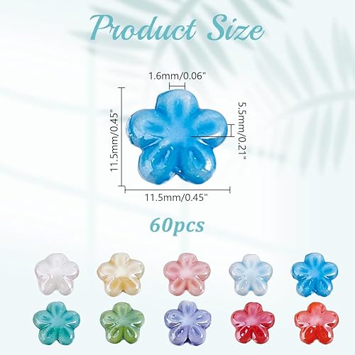 HOBBIESAY 60 pièce Perles Florales en Porcelaine Perles Céramique Forme Fleur Perles Fleur Mignonnes Faites à la Main au Hasard Perles D'Espacement Florales Colorées pour Fabrication Bijoux Trou:1.6Mm - Nail Gallerys