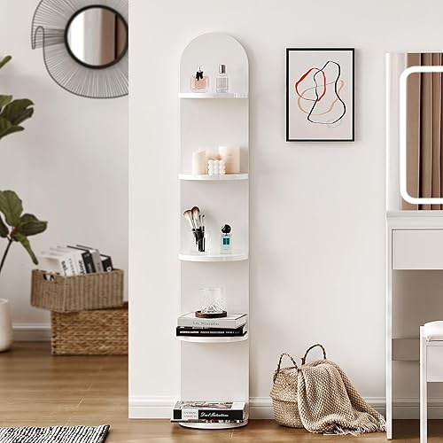 CLIPOP Étagère sur pied à 5 niveaux, étagère de rangement, indépendante, montage mural, pour chambre à coucher, salon, cuisine, blanc, 145 x 25 x 20 cm - Nail Gallerys