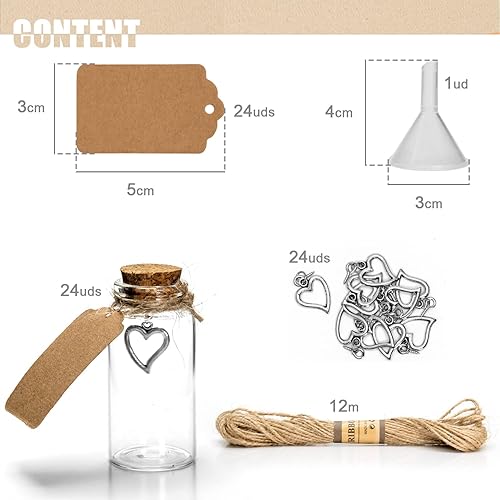 RUBY Lot de 16 Petite Bouteille en Verre avec Bouchon 40ml Fiole en Verre avec Bouchon Mini Bouteilles Verre avec Pendentif en Forme de Coeur pour Cadeaux de Mariage, Fête (30mm * 85mm) - Nail Gallerys