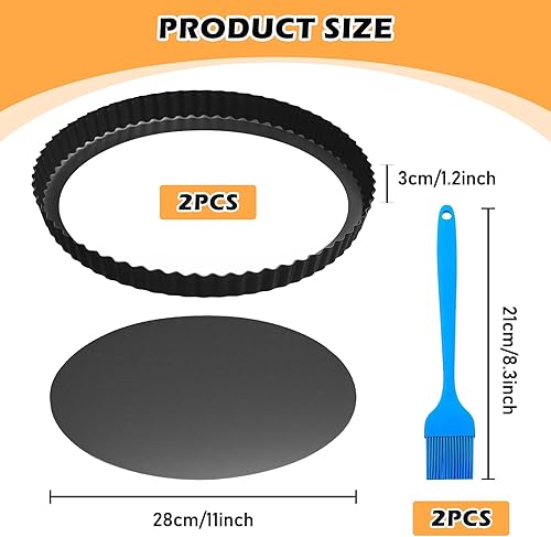 Moule a Tarte 28 cm, 2 Pièce Moule Tartelette, Moule Tarte, Moule a Tartelette, Moule à Tarteen Acier Carbone, Plat à Tarte Rond Antiadhésive, Moule Gateau à Fond Amovible - Nail Gallerys