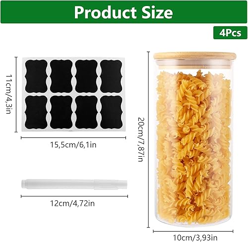 FWEEK Lot de 4 bocaux de conservation avec couvercle, hermétiques, 1300 ml, avec couvercle, pour céréales, noix, farine - Nail Gallerys