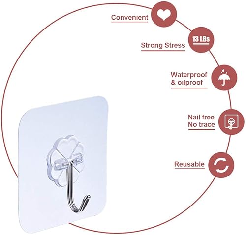 Inpion lot de 50 Crochets adhésifs 22lb/10kg Max Heavy Duty Transparent réutilisable Crochet mural à ongles gratuit, imperméable et pour de salle de bain, cuisine, porte de mur au plafond (50 HOOK) - Nail Gallerys